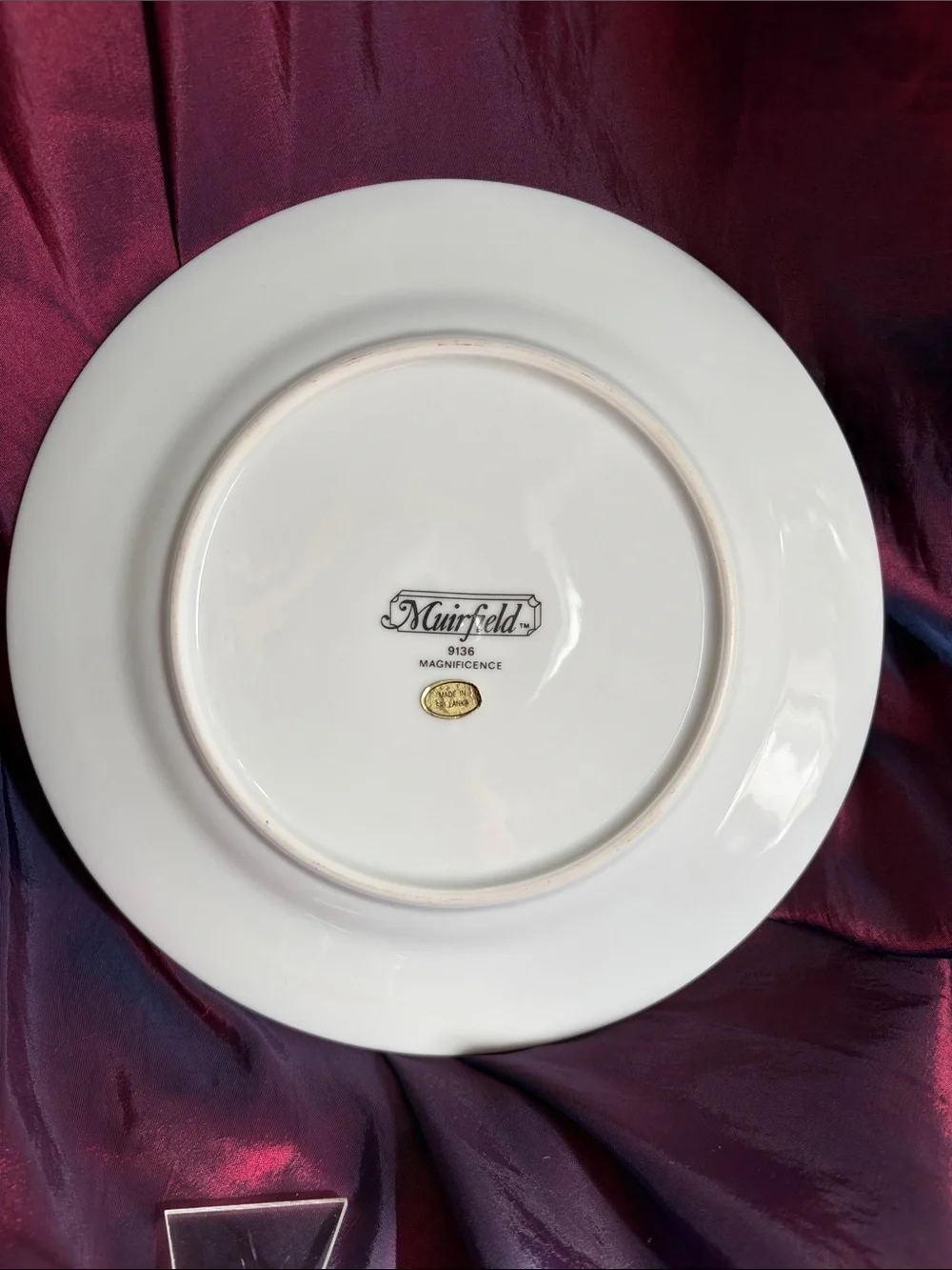 Gold Trim White Porcelain Faberge Egg Accent Plate with Green Floral Medallion